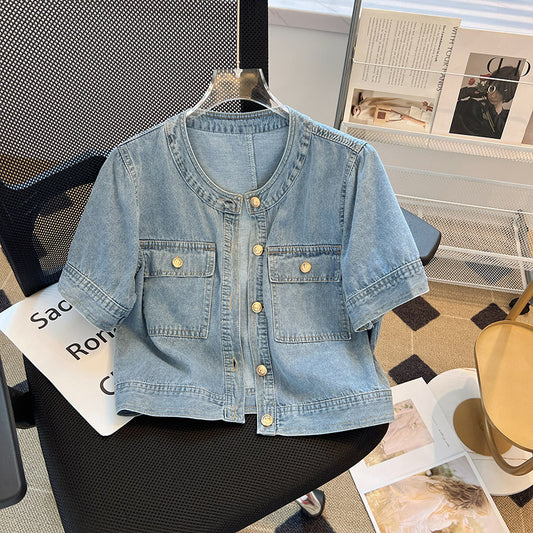 Women's Round-neck Denim Short-sleeve Top