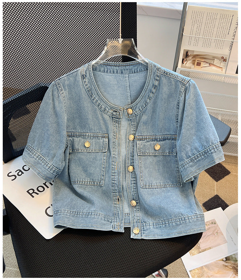 Women's Round-neck Denim Short-sleeve Top