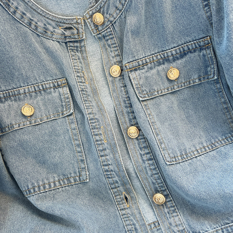 Women's Round-neck Denim Short-sleeve Top