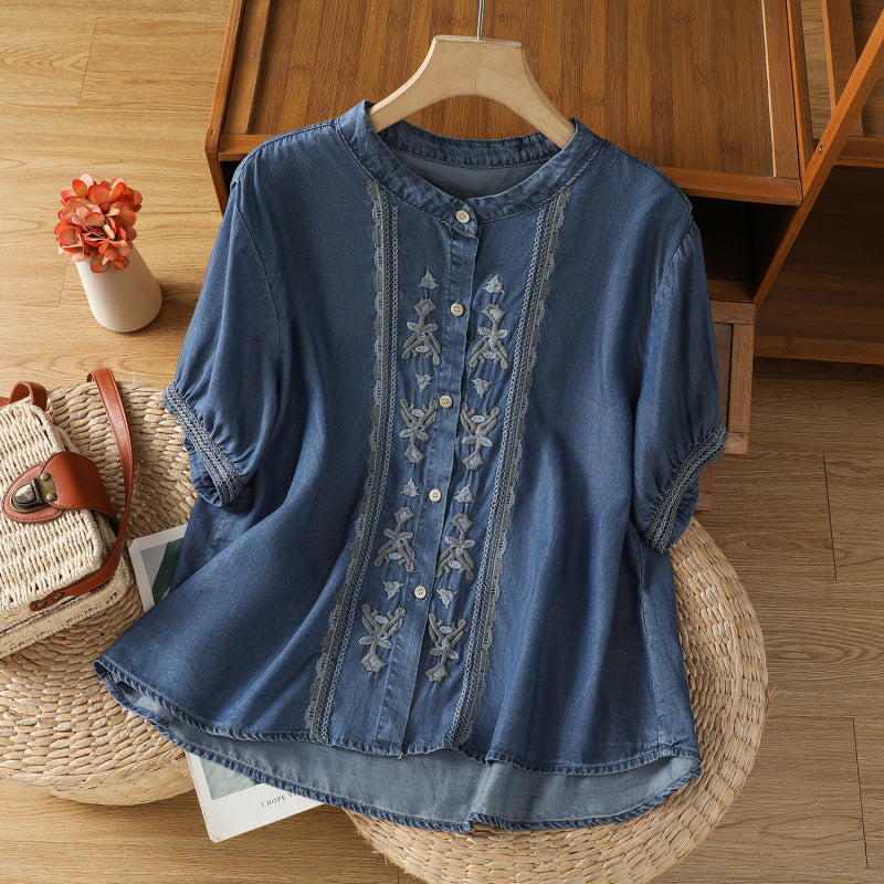 Draped Short-sleeve Shirt Womens Vintage Niche Thin Top
