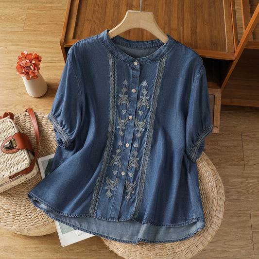 Draped Short-sleeve Shirt Womens Vintage Niche Thin Top