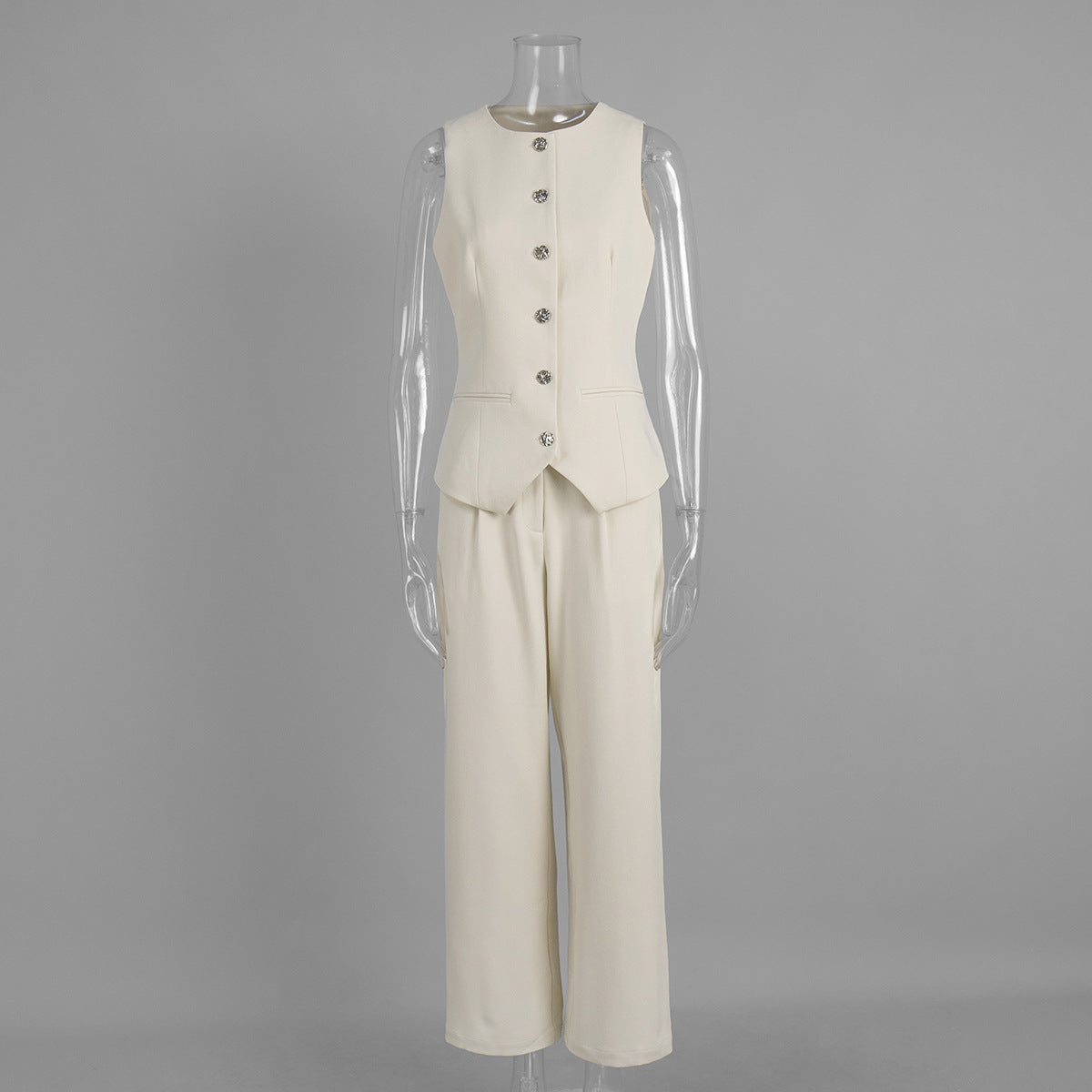Elegant Commuter Vest And Wide-Leg Pants Two-Piece Set