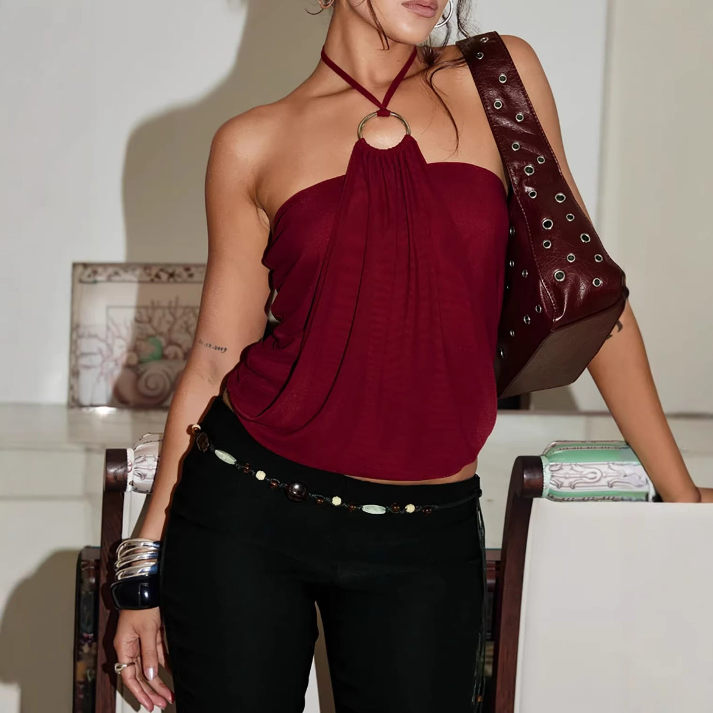 Neck-hanging Strap Sleeveless Womens Top