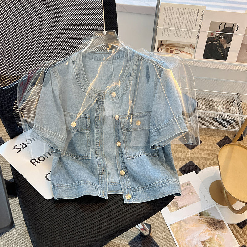 Women's Round-neck Denim Short-sleeve Top