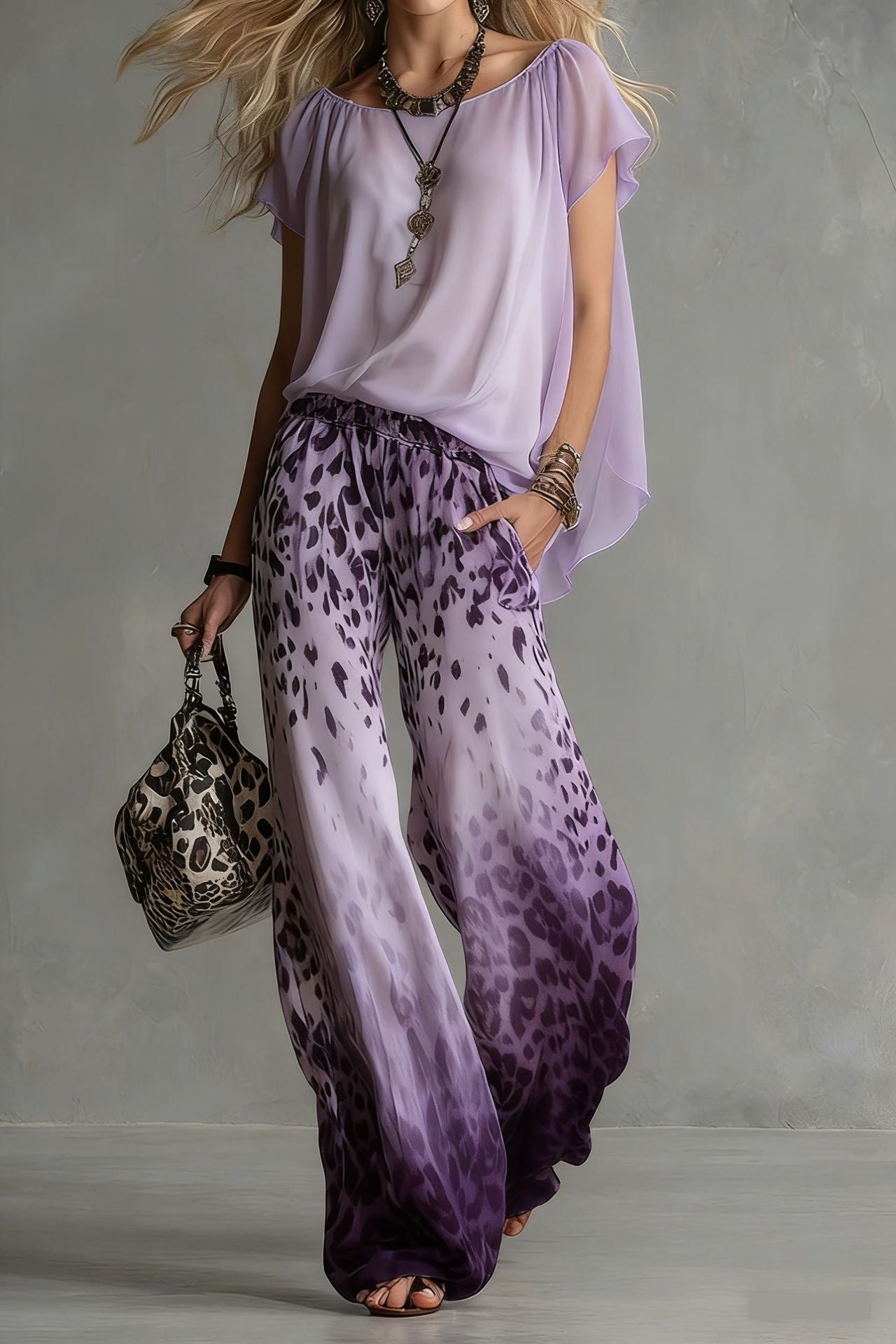 Slimming Wide-leg Straight-leg Casual Pants And Chiffon Top Set