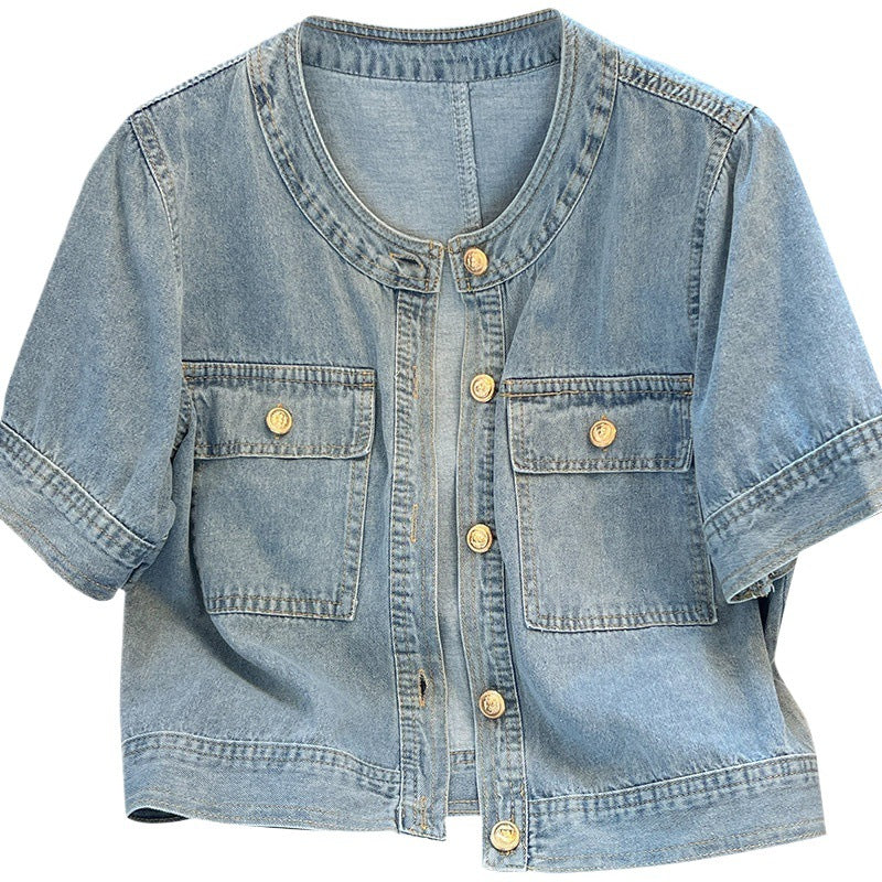 Women's Round-neck Denim Short-sleeve Top