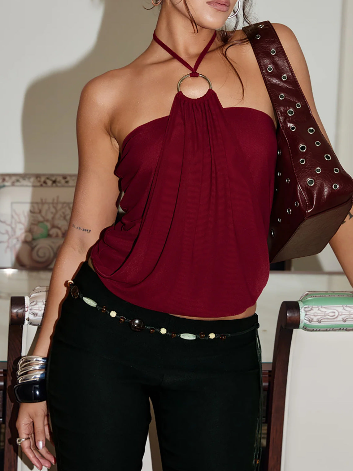 Neck-hanging Strap Sleeveless Womens Top