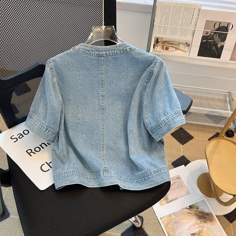Women's Round-neck Denim Short-sleeve Top